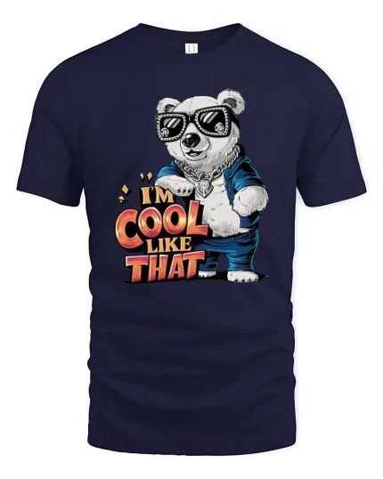 Cool Polar Bear T-Shirt I’m Cool Like That Graphic Tee - navy t-shirt on white background