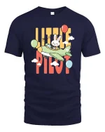 Little Pilot Bunny T-Shirt Cute Rabbit Airplane Graphic Tee - navy t-shirt on white background