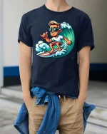 Cool Surfer T-Shirt Wave Riding Surfing Graphic Tee - model wearing navy tee with hands in pockets