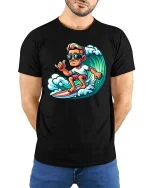 Cool Surfer T-Shirt Wave Riding Surfing Graphic Tee - model wearing black tee with hands behind back