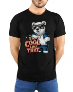Cool Polar Bear T-Shirt I’m Cool Like That Graphic Tee - model wearing black tee with hands behind back