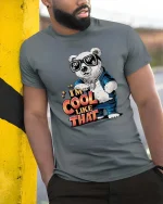 Cool Polar Bear T-Shirt I’m Cool Like That Graphic Tee - model wearing grey tee, leaning on column