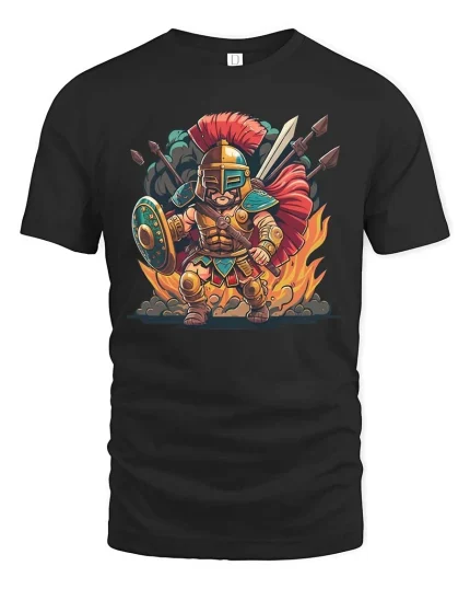 Roman Gladiator Warrior T-Shirt Epic Battle Graphic Tee - black t-shirt on white background