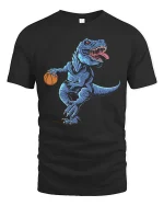 Basketball T Rex Dinosaur T-Shirt Funny Sports Animal Tee - black t-shirt on white background