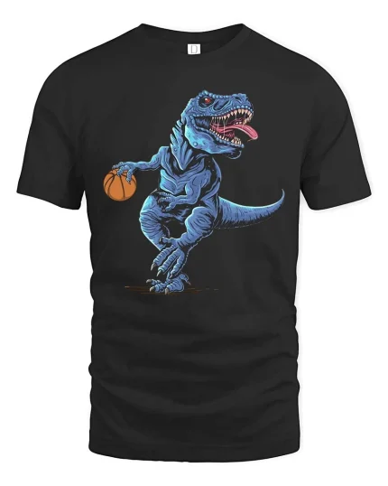 Basketball T Rex Dinosaur T-Shirt Funny Sports Animal Tee - black t-shirt on white background