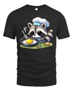 Cute Raccoon Chef Cooking T-Shirt Funny Animal Food Tee - black t-shirt on white background