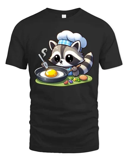 Cute Raccoon Chef Cooking T-Shirt Funny Animal Food Tee - black t-shirt on white background