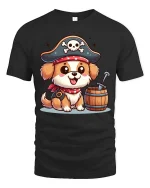 Cute Pirate Dog T-Shirt Funny Puppy Buccaneer Tee - black t-shirt on white background