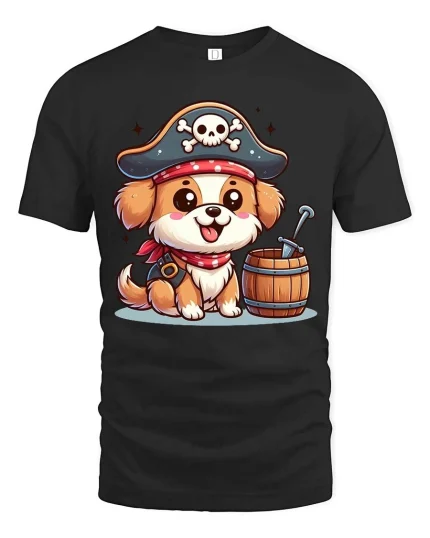Cute Pirate Dog T-Shirt Funny Puppy Buccaneer Tee - black t-shirt on white background