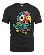 Funny Cartoon Parrot T-Shirt Colorful Cute Bird Tee - black t-shirt on white background