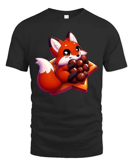 Cute Fox Chocolate T-Shirt Kawaii Sweet Animal Tee - black t-shirt on white background