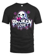 Broken Love Heart T-Shirt Sad Cute Graphic Tee - black t-shirt on white background