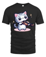 Cute Cat Playing Violin T-Shirt Funny Music Animal Tee - black t-shirt on white background