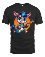 Cute Donkey Guitar T-Shirt Funny Music Animal Tee Fun - black t-shirt on white background