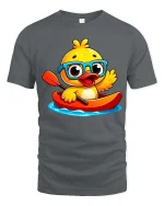 Cute Duck Kayaking T-Shirt Funny Cartoon Animal Tee Soft - gray t-shirt on white background