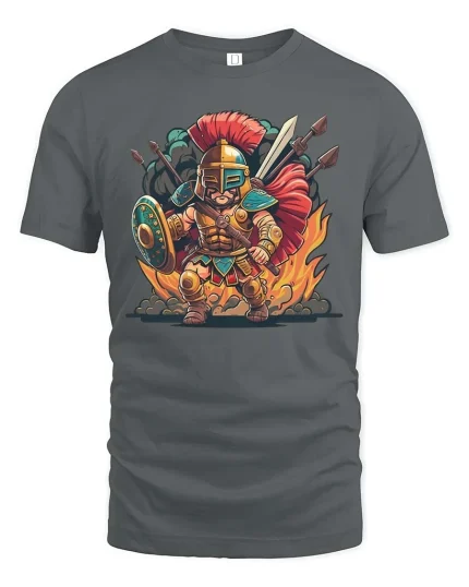 Roman Gladiator Warrior T-Shirt Epic Battle Graphic Tee - gray t-shirt on white background