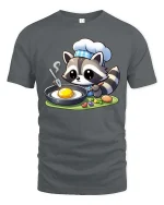 Cute Raccoon Chef Cooking T-Shirt Funny Animal Food Tee - gray t-shirt on white background