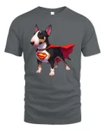 Bull Terrier Superhero Dog T-Shirt Funny Pet Hero Tee - gray t-shirt on white background