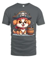Cute Pirate Dog T-Shirt Funny Puppy Buccaneer Tee - gray t-shirt on white background