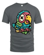 Funny Cartoon Parrot T-Shirt Colorful Cute Bird Tee - gray t-shirt on white background