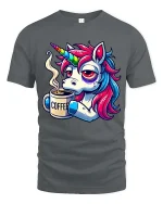 Funny Unicorn Coffee T-Shirt Sleepy Rainbow Pony Tee - gray t-shirt on white background