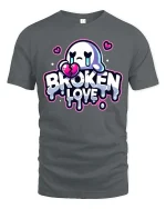Broken Love Heart T-Shirt Sad Cute Graphic Tee - gray t-shirt on white background