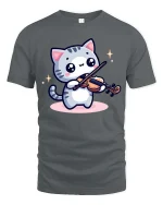Cute Cat Playing Violin T-Shirt Funny Music Animal Tee - gray t-shirt on white background