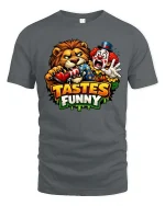 Tastes Funny Lion Clown T-Shirt Graphic Humor Tee Fun - gray t-shirt on white background