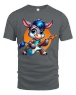 Cute Donkey Guitar T-Shirt Funny Music Animal Tee Fun - gray t-shirt on white background