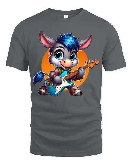 Cute Donkey Guitar T-Shirt Funny Music Animal Tee Fun - gray t-shirt on white background