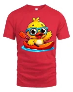 Cute Duck Kayaking T-Shirt Funny Cartoon Animal Tee Soft - red t-shirt on white background