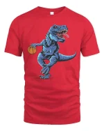 Basketball T Rex Dinosaur T-Shirt Funny Sports Animal Tee - red t-shirt on white background