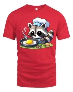 Cute Raccoon Chef Cooking T-Shirt Funny Animal Food Tee - red t-shirt on white background
