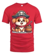 Cute Pirate Dog T-Shirt Funny Puppy Buccaneer Tee - red t-shirt on white background