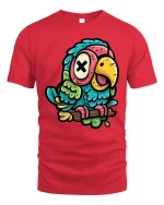 Funny Cartoon Parrot T-Shirt Colorful Cute Bird Tee - red t-shirt on white background