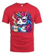 Funny Unicorn Coffee T-Shirt Sleepy Rainbow Pony Tee - red t-shirt on white background