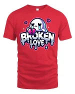 Broken Love Heart T-Shirt Sad Cute Graphic Tee - red t-shirt on white background