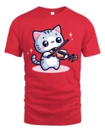 Cute Cat Playing Violin T-Shirt Funny Music Animal Tee - red t-shirt on white background