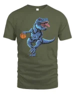 Basketball T Rex Dinosaur T-Shirt Funny Sports Animal Tee - military green t-shirt on white background