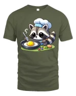 Cute Raccoon Chef Cooking T-Shirt Funny Animal Food Tee - military green t-shirt on white background