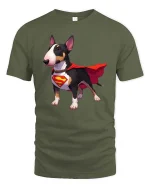 Bull Terrier Superhero Dog T-Shirt Funny Pet Hero Tee - military green t-shirt on white background