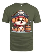 Cute Pirate Dog T-Shirt Funny Puppy Buccaneer Tee - military green t-shirt on white background