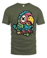 Funny Cartoon Parrot T-Shirt Colorful Cute Bird Tee - military green t-shirt on white background