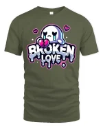 Broken Love Heart T-Shirt Sad Cute Graphic Tee - military green t-shirt on white background