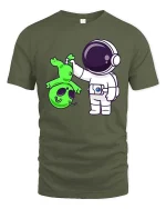 Funny Astronaut Alien T-Shirt Space Humor Graphic Tee - military green t-shirt on white background