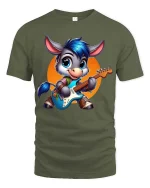 Cute Donkey Guitar T-Shirt Funny Music Animal Tee Fun - military green t-shirt on white background