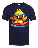Cute Duck Kayaking T-Shirt Funny Cartoon Animal Tee Soft - navy t-shirt on white background