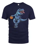 Basketball T Rex Dinosaur T-Shirt Funny Sports Animal Tee - navy t-shirt on white background