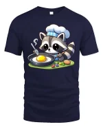 Cute Raccoon Chef Cooking T-Shirt Funny Animal Food Tee - navy t-shirt on white background