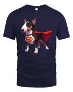 Bull Terrier Superhero Dog T-Shirt Funny Pet Hero Tee - navy t-shirt on white background